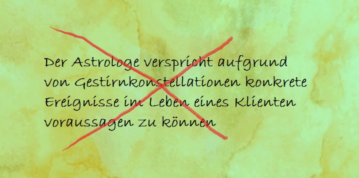 Astrologie-Vorurteile. Der Astrologe verspricht konkrete Ereignisse voraussagen zu können. 